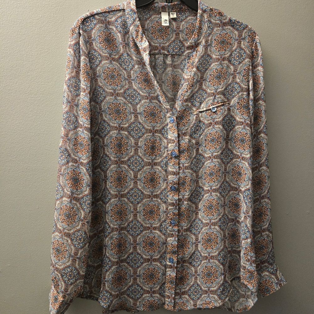 Kut From The Kloth Jasmine Chiffon Blouse Colorful Boho Tile Print Women's Top